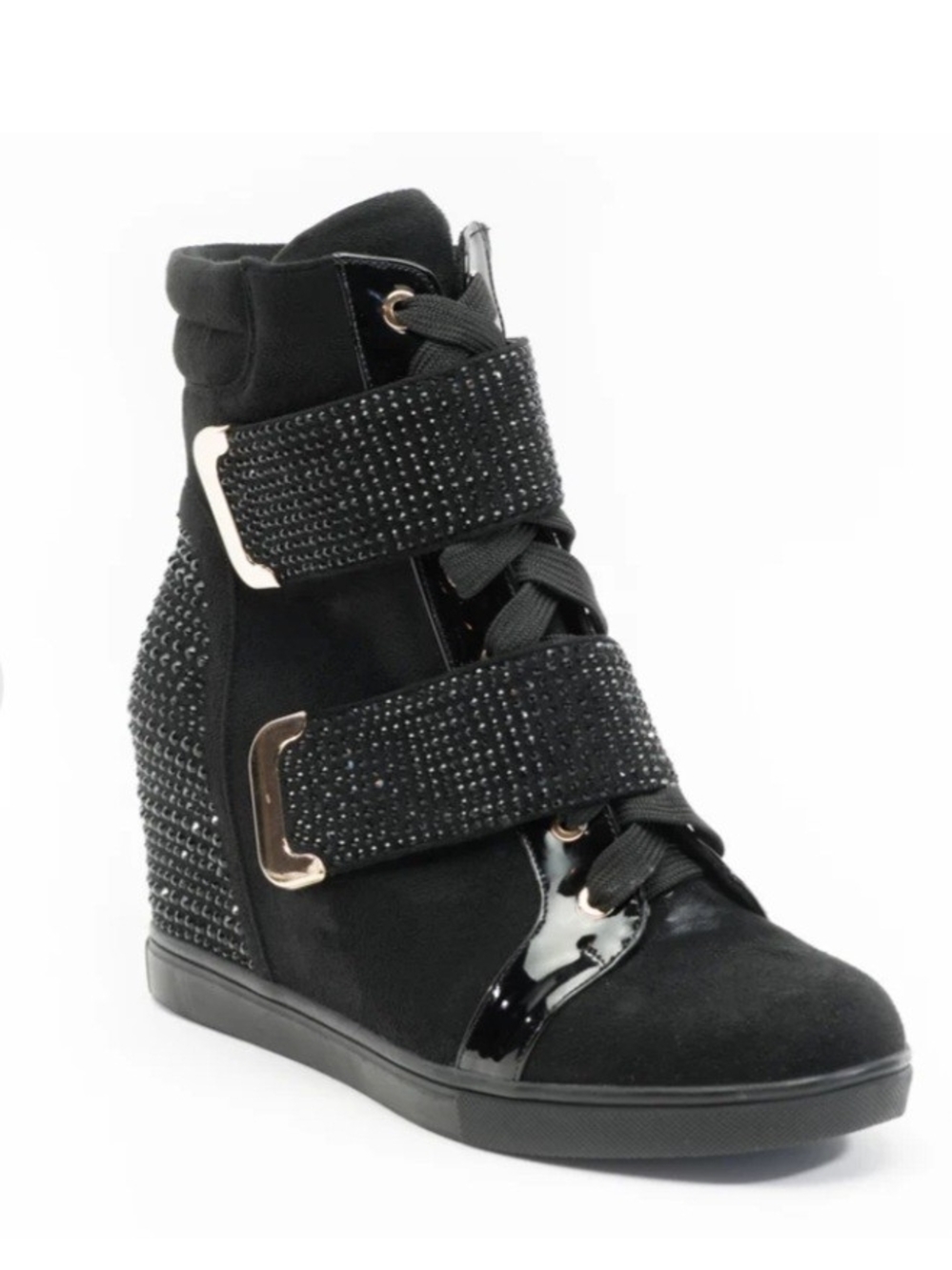 Women's Black Embellished Wedge Sneaker Boot